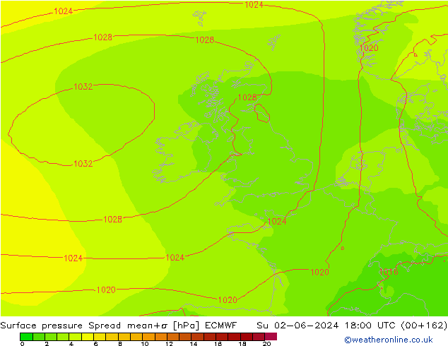 pressão do solo Spread ECMWF Dom 02.06.2024 18 UTC