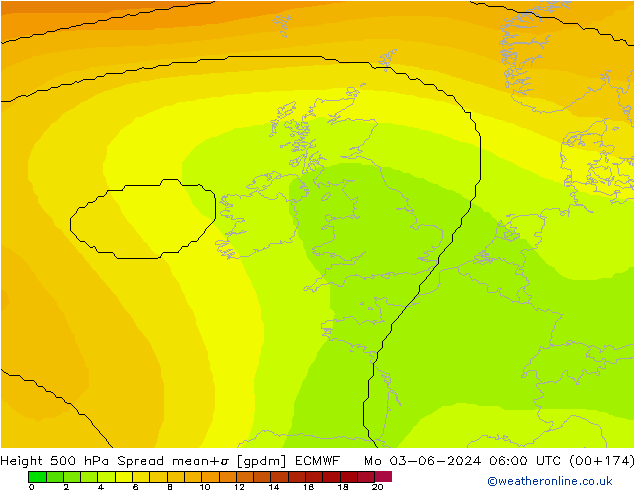 Height 500 hPa Spread ECMWF Mo 03.06.2024 06 UTC