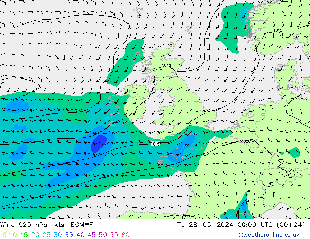 Wind 925 hPa ECMWF Tu 28.05.2024 00 UTC