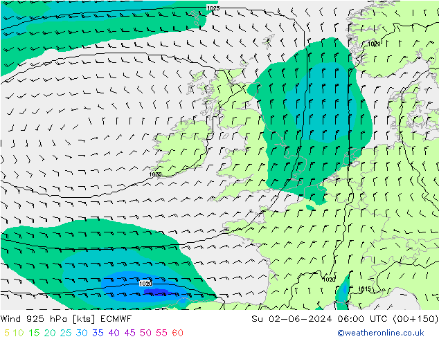 Wind 925 hPa ECMWF Ne 02.06.2024 06 UTC