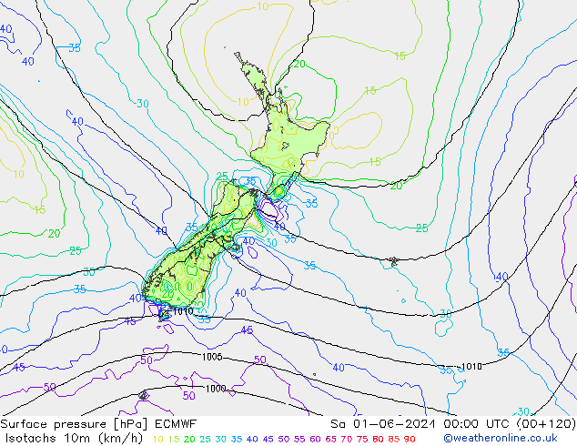 Isotachs (kph) ECMWF Sa 01.06.2024 00 UTC