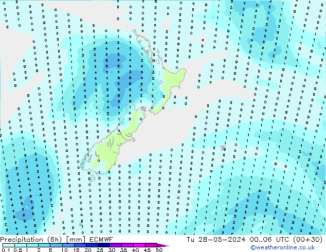 Précipitation (6h) ECMWF mar 28.05.2024 06 UTC