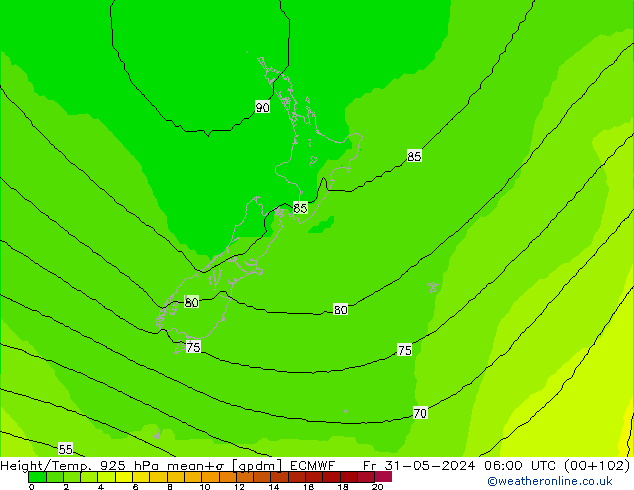 Height/Temp. 925 hPa ECMWF Pá 31.05.2024 06 UTC