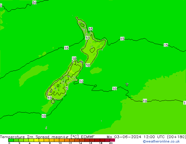 mapa temperatury 2m Spread ECMWF pon. 03.06.2024 12 UTC