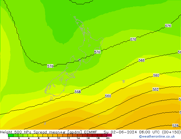 Height 500 hPa Spread ECMWF Su 02.06.2024 06 UTC