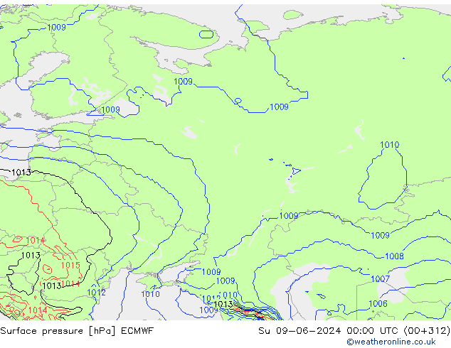 Surface pressure ECMWF Su 09.06.2024 00 UTC