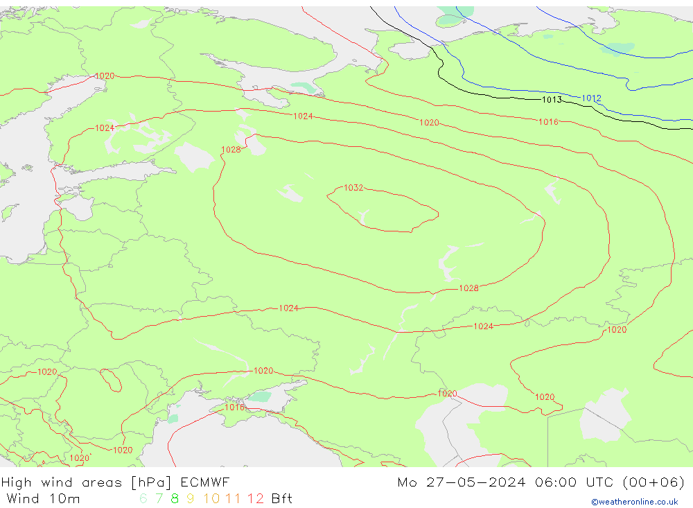 High wind areas ECMWF lun 27.05.2024 06 UTC