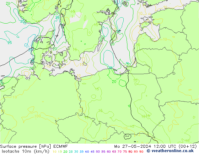 Isotachs (kph) ECMWF lun 27.05.2024 12 UTC