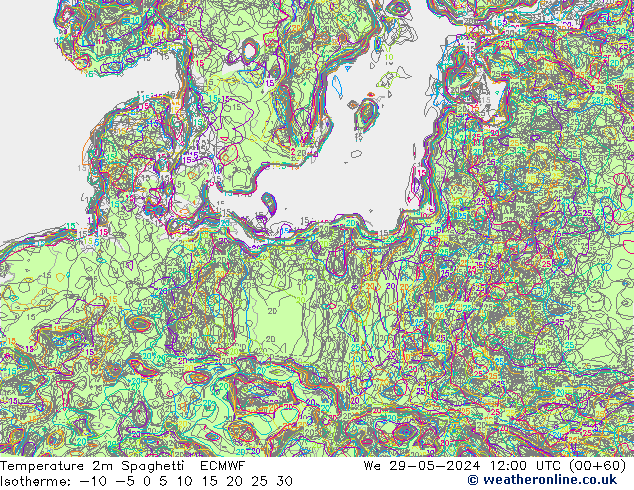 Temperature 2m Spaghetti ECMWF St 29.05.2024 12 UTC