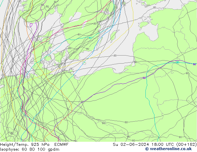 Height/Temp. 925 hPa ECMWF Dom 02.06.2024 18 UTC