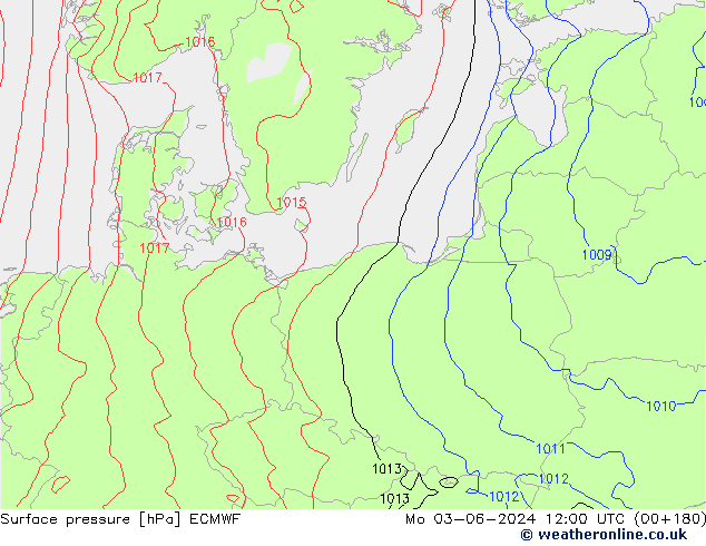 Surface pressure ECMWF Mo 03.06.2024 12 UTC