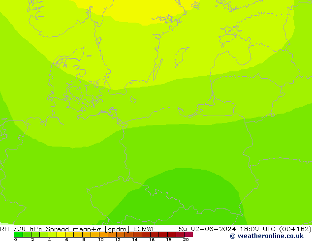 RH 700 hPa Spread ECMWF Dom 02.06.2024 18 UTC