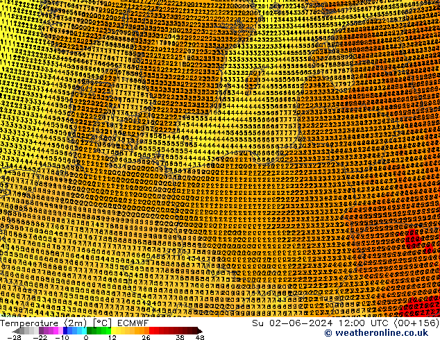 Temperature (2m) ECMWF Ne 02.06.2024 12 UTC