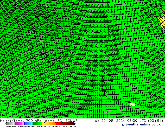 Geop./Temp. 700 hPa ECMWF mié 29.05.2024 06 UTC