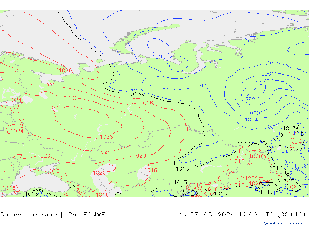 Bodendruck ECMWF Mo 27.05.2024 12 UTC