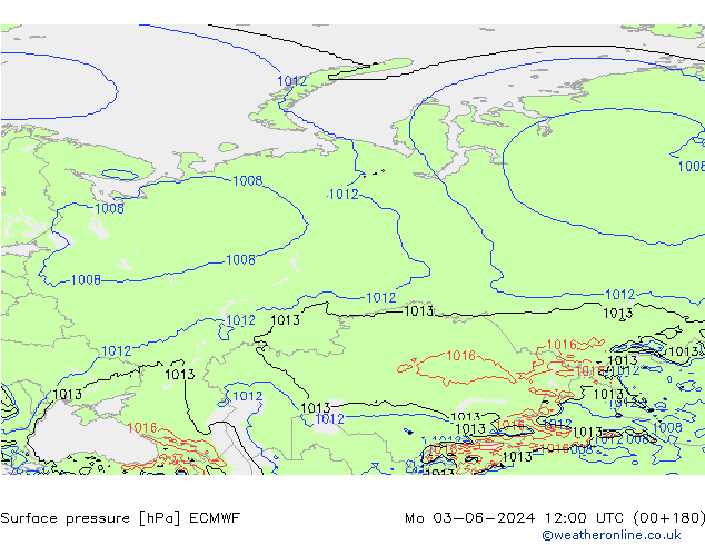 Surface pressure ECMWF Mo 03.06.2024 12 UTC