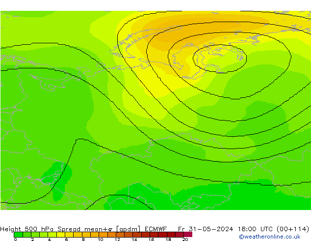 Geop. 500 hPa Spread ECMWF vie 31.05.2024 18 UTC