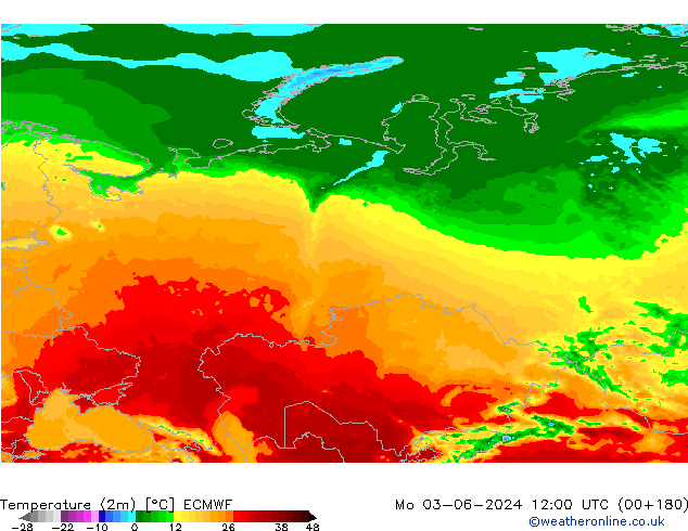 Temperature (2m) ECMWF Mo 03.06.2024 12 UTC