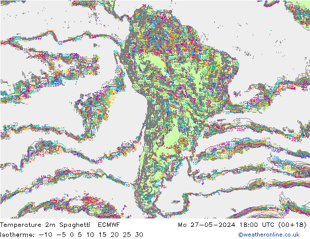 карта температуры Spaghetti ECMWF пн 27.05.2024 18 UTC