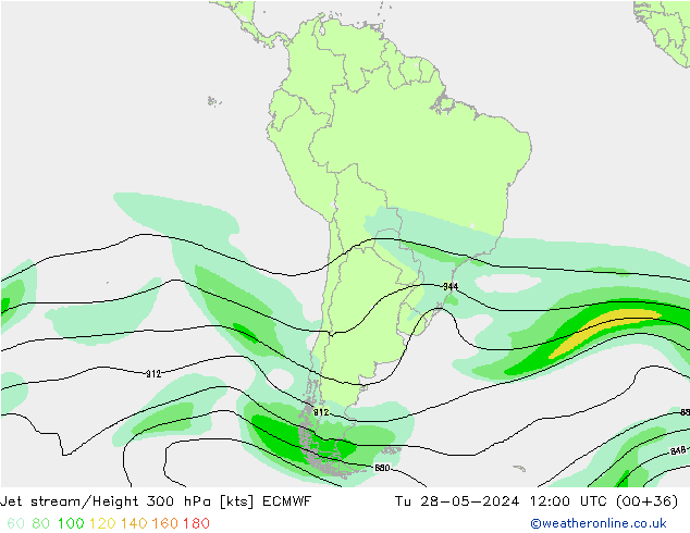 Jet stream/Height 300 hPa ECMWF Tu 28.05.2024 12 UTC