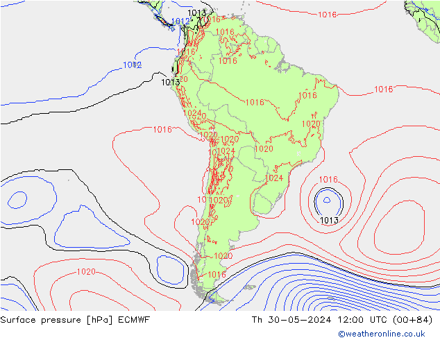 Presión superficial ECMWF jue 30.05.2024 12 UTC