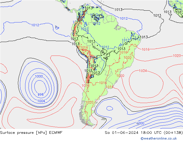 Surface pressure ECMWF Sa 01.06.2024 18 UTC