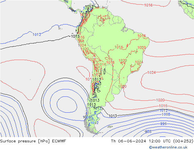 pressão do solo ECMWF Qui 06.06.2024 12 UTC