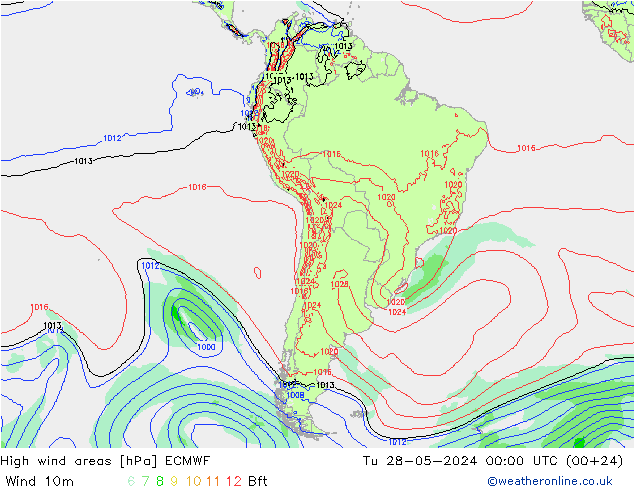 yüksek rüzgarlı alanlar ECMWF Sa 28.05.2024 00 UTC