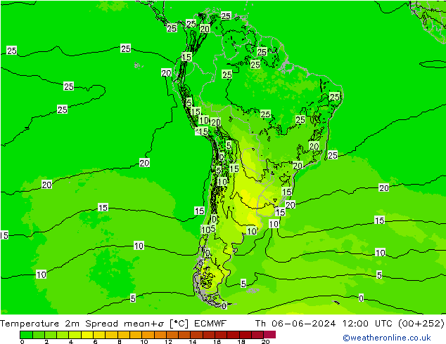 mapa temperatury 2m Spread ECMWF czw. 06.06.2024 12 UTC