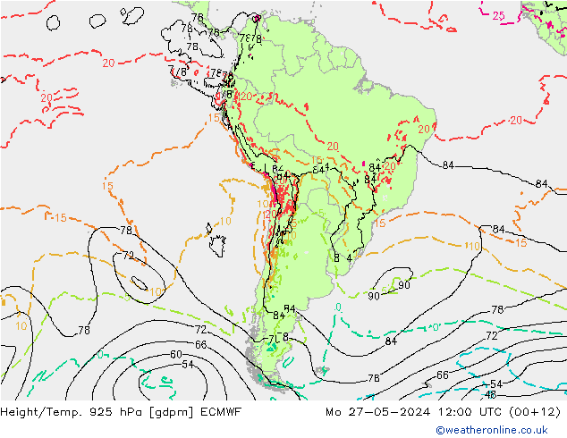 Height/Temp. 925 hPa ECMWF Seg 27.05.2024 12 UTC