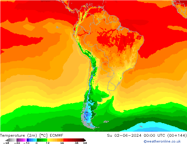 Sıcaklık Haritası (2m) ECMWF Paz 02.06.2024 00 UTC