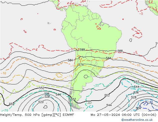 Height/Temp. 500 hPa ECMWF pon. 27.05.2024 06 UTC