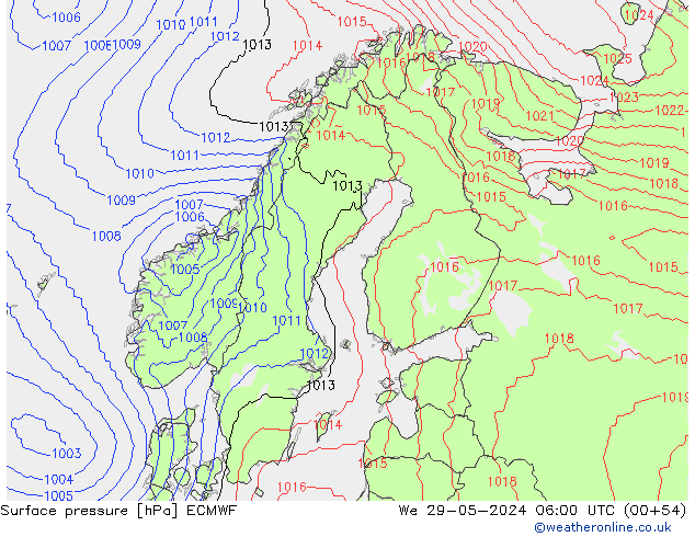 Luchtdruk (Grond) ECMWF wo 29.05.2024 06 UTC