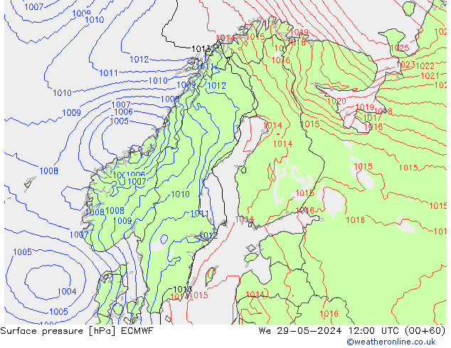 pressão do solo ECMWF Qua 29.05.2024 12 UTC