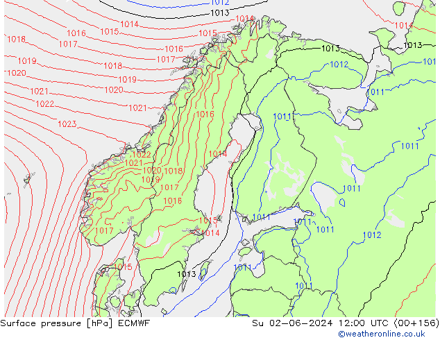 Surface pressure ECMWF Su 02.06.2024 12 UTC