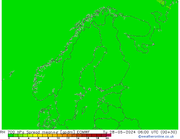 RH 700 hPa Spread ECMWF Tu 28.05.2024 06 UTC