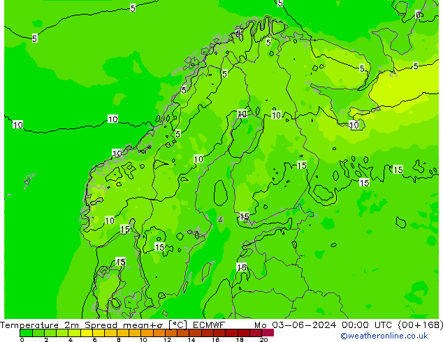 Temperatuurkaart Spread ECMWF ma 03.06.2024 00 UTC