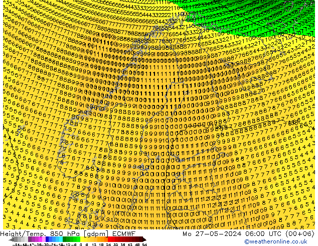 Hoogte/Temp. 850 hPa ECMWF ma 27.05.2024 06 UTC