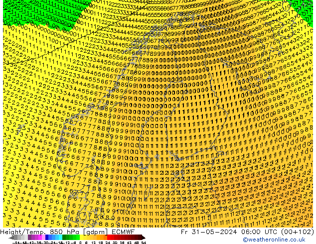 Hoogte/Temp. 850 hPa ECMWF vr 31.05.2024 06 UTC