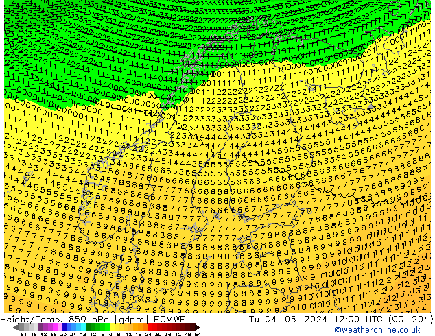 Height/Temp. 850 hPa ECMWF mar 04.06.2024 12 UTC