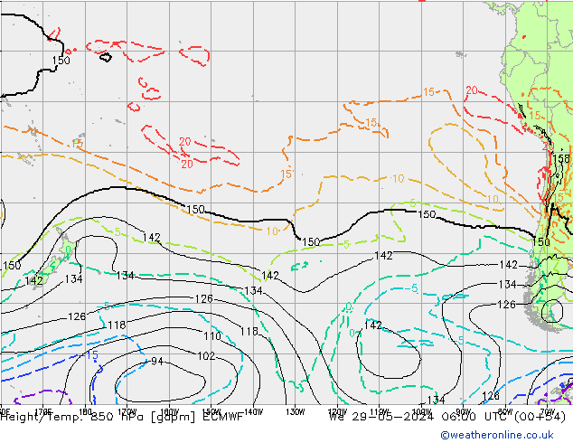 Géop./Temp. 850 hPa ECMWF mer 29.05.2024 06 UTC