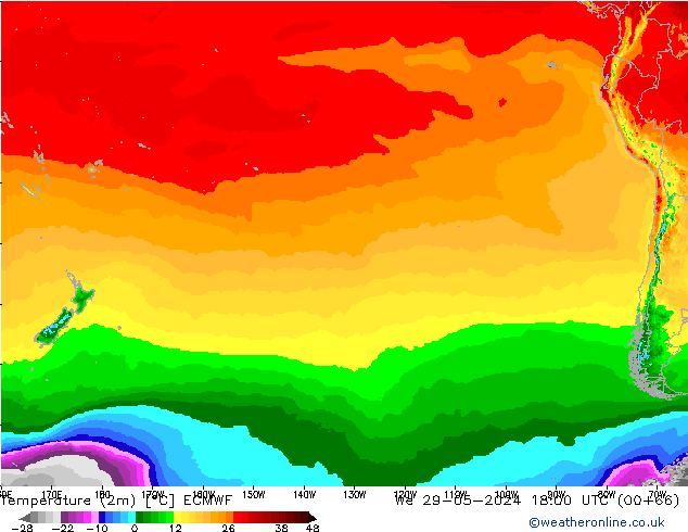 mapa temperatury (2m) ECMWF śro. 29.05.2024 18 UTC