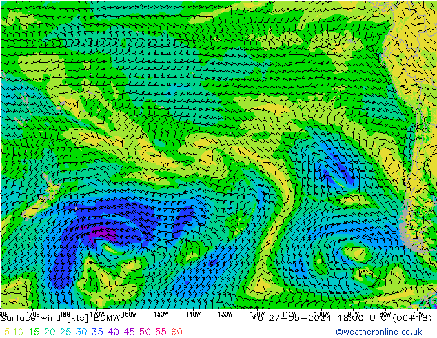 ветер 10 m ECMWF пн 27.05.2024 18 UTC