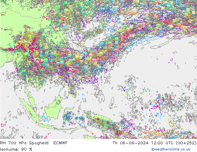 RH 700 hPa Spaghetti ECMWF Th 06.06.2024 12 UTC