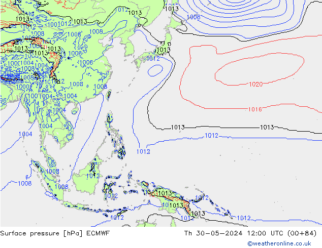 Pressione al suolo ECMWF gio 30.05.2024 12 UTC