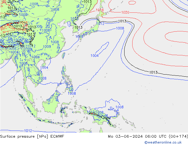 Surface pressure ECMWF Mo 03.06.2024 06 UTC