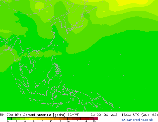 RH 700 hPa Spread ECMWF  02.06.2024 18 UTC