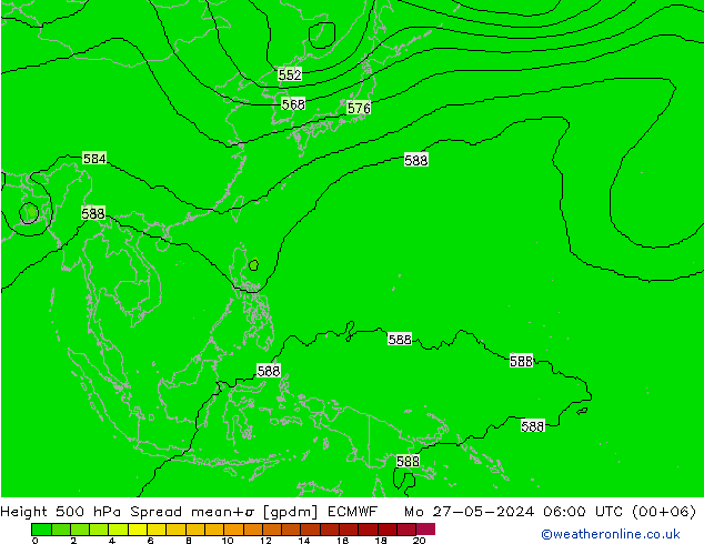 Height 500 hPa Spread ECMWF pon. 27.05.2024 06 UTC