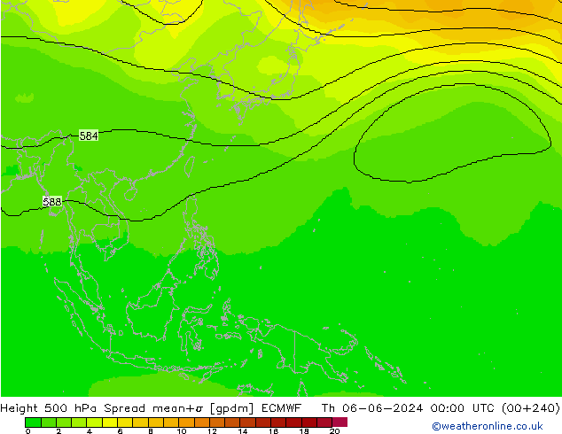 Height 500 hPa Spread ECMWF czw. 06.06.2024 00 UTC