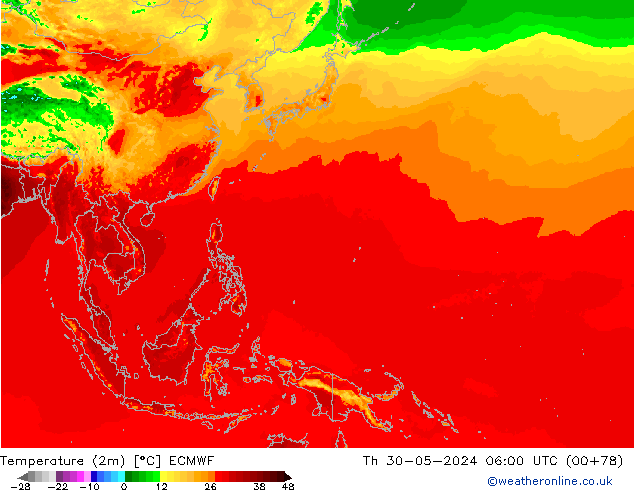 Temperature (2m) ECMWF Čt 30.05.2024 06 UTC